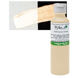 Tri-Art Liquid Artist Acrylic - Interference Orange, 120 ml bottle and swatch