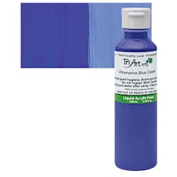 Tri-Art Liquid Artist Acrylic - Ultramarine Blue, 120 ml bottle and swatch