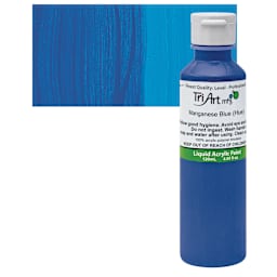 Tri-Art Liquid Artist Acrylic - Manganese Blue Hue, 120 ml bottle and swatch