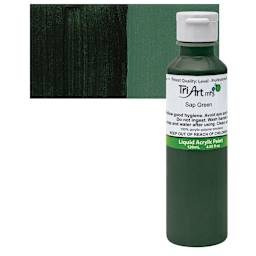 Tri-Art Liquid Artist Acrylic - Sap Green, 120 ml bottle and swatch