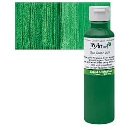 Tri-Art Liquid Artist Acrylic - Sap Green Light, 120 ml bottle and swatch