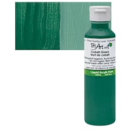 Tri-Art Liquid Artist Acrylic - Cobalt Green, 120 ml bottle and swatch