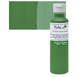 Tri-Art Liquid Artist Acrylic - Chromium Oxide Green, 120 ml bottle and swatch
