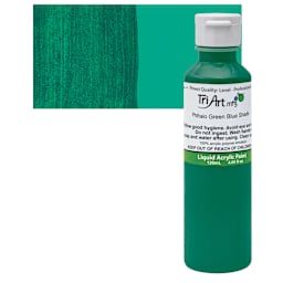 Tri-Art Liquid Artist Acrylic - Phthalo Green, 120 ml bottle and swatch
