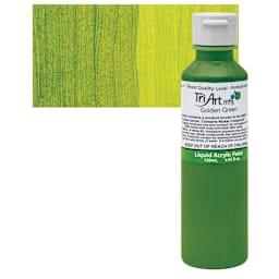 Tri-Art Liquid Artist Acrylic - Golden Green, 120 ml bottle and swatch