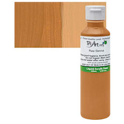 Tri-Art Liquid Artist Acrylic - Raw Sienna, 120 ml bottle and swatch