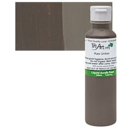Tri-Art Liquid Artist Acrylic - Raw Umber, 120 ml bottle and swatch