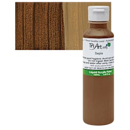 Tri-Art Liquid Artist Acrylic - Sepia, 120 ml bottle and swatch