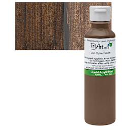 Tri-Art Liquid Artist Acrylic - Van Dyke Brown, 120 ml bottle and swatch