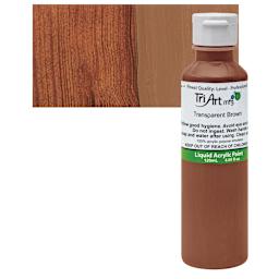 Tri-Art Liquid Artist Acrylic - Transparent Brown, 120 ml bottle and swatch