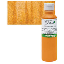 Tri-Art Liquid Artist Acrylic - Iridescent Deep Gold, 120 ml bottle and swatch
