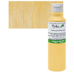 Tri-Art Liquid Artist Acrylic - Iridescent Pale Gold, 120 ml bottle and swatch