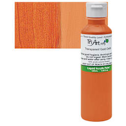 Tri-Art Liquid Artist Acrylic - Transparent Gold Oxide, 120 ml bottle and swatch