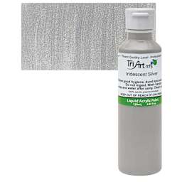 Tri-Art Liquid Artist Acrylic - Iridescent Silver, 120 ml bottle and swatch