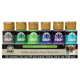 FolkArt Matte Acrylic Paint - Set of 12, Festival Colors, 2 oz, Bottles (Front of packaging)