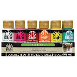 FolkArt Matte Acrylic Paint - Set of 12, Festival Colors, 2 oz, Bottles (Back of packaging)