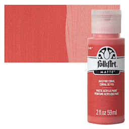 FolkArt Matte Acrylic Paint - Fire Coral, 2 oz, Bottle and swatch