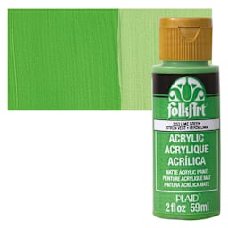 FolkArt Matte Acrylic Paint - Lime Green, 2 oz, Bottle and swatch