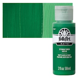 FolkArt Matte Acrylic Paint - Bright Green, 2 oz, Bottle and swatch