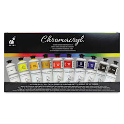 Front of packaging for Chromacryl Students' Acrylic Paints - Set of 10, Assorted Colors, 2.5 oz tubes