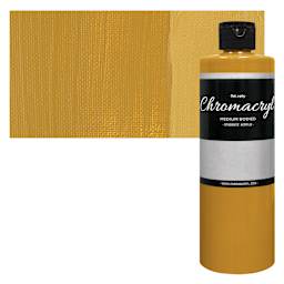 Chromacryl Students' Acrylic - Yellow Oxide, 16 oz bottle and swatch