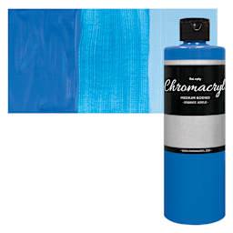 Chromacryl Students' Acrylic - Neon Blue, 16 oz bottle and swatch