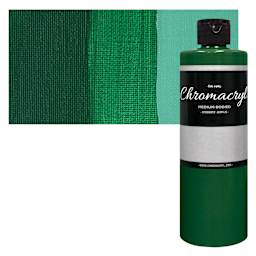 Chromacryl Students' Acrylic - Green Deep, 16 oz bottle and swatch