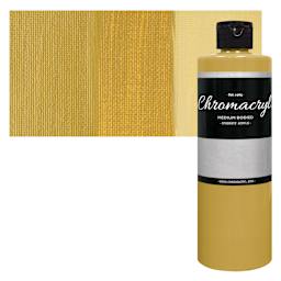 Chromacryl Students' Acrylic - Gold, 16 oz bottle and swatch