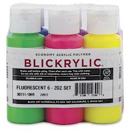 Blickrylic Student Acrylics - Fluorescent Colors, Set of 6, 2 oz Bottles