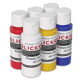 Blickrylic Student Acrylics - Primary Colors, Set of 6, 2 oz Bottles, out of packaging