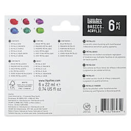 Liquitex Basics - Set of 6, Metallic Assorted, 22 ml back of package