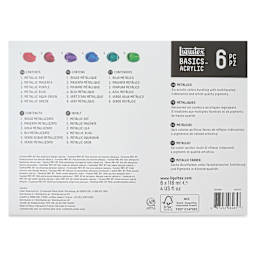 Liquitex Basics - Set of 6, Metallic Assorted, 118 ml back of package