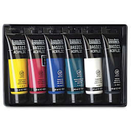 Liquitex Basics Acrylic Paints - Set of 6, Primary Colors, 118 ml, open package