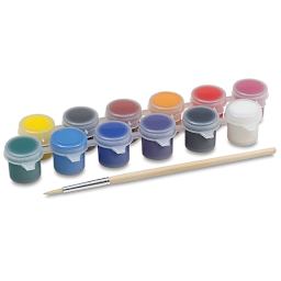 Liquitex Basics Acrylic Set - Paint Pot Set, 0.14 oz Pots. Two rows of six pots and brush.