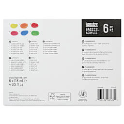 Liquitex Basics Acrylics - Set of 6 Fluorescent, 4 oz Tubes back of package