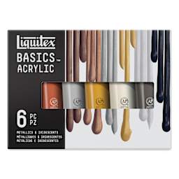 Liquitex Basics Acrylics - Set of 6 Metallic and Iridescent, 4 oz Tubes front of package