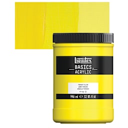 Liquitex Basics Acrylic Paint - Primary Yellow, 32 oz jar and swatch