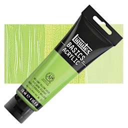 Liquitex Basics Acrylic Paint - Brilliant Yellow Green, 4 oz tube and swatch