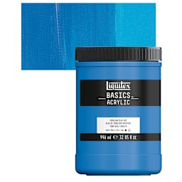 Liquitex Basics Acrylic Paint - Cerulean Blue Hue, 32 oz jar and swatch