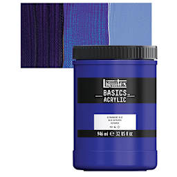 Liquitex Basics Acrylic Paint - Ultramarine Blue, 32 oz jar and swatch