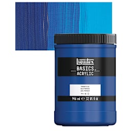 Liquitex Basics Acrylic Paint - Primary Blue, 32 oz jar and swatch