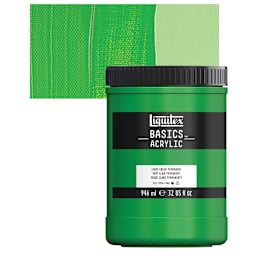 Liquitex Basics Acrylic Paint - Light Green Permanent, 32 oz jar and swatch