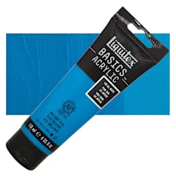 Liquitex Basics Acrylic Paint - Brilliant Blue, 4 oz tube and swatch