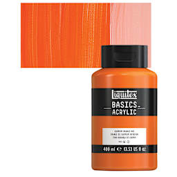 Liquitex Basics Acrylic Paint - Cadmium Orange Hue, 13.5 oz Bottle and swatch