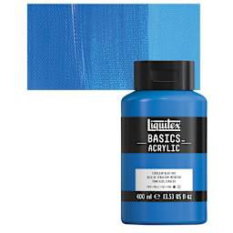 Liquitex Basics Acrylic Paint - Cerulean Blue Hue, 13.5 oz Bottle and swatch