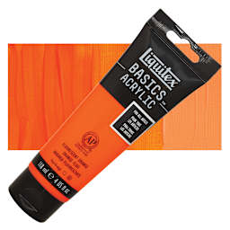 Liquitex Basics Acrylic Paint - Fluorescent Orange, 4 oz tube and swatch