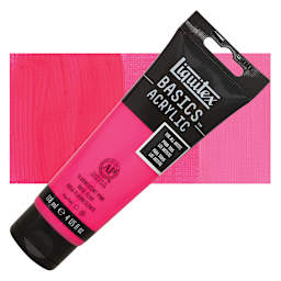 Liquitex Basics Acrylic Paint - Fluorescent Pink, 4 oz tube and swatch