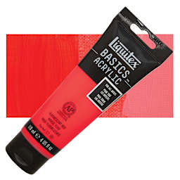 Liquitex Basics Acrylic Paint - Fluorescent Red, 4 oz tube and swatch