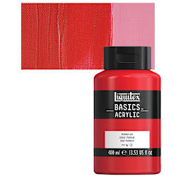 Liquitex Basics Acrylic Paint - Primary Red, 13.5 oz Bottle and swatch