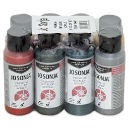 Chroma’s Jo Sonja Premium Metallics - Set of 8 Colors, 2 oz bottles bottles back of packaging